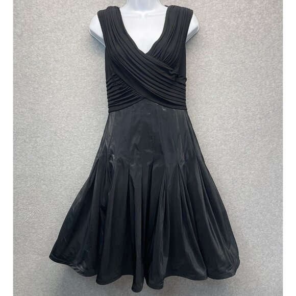 Tadashi Collection Taffeta Fit & Flare Dress Womens 4 Black Sleeveless Cocktail - Picture 1 of 15